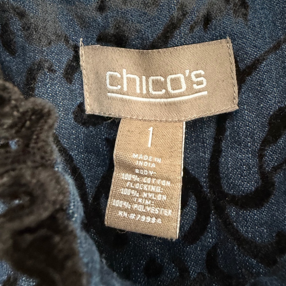 Chico’s Jacket Women's size 1 Blue and Black denim Hook and Eye closing - Picture 6 of 11